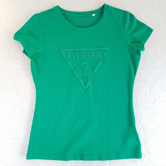 Guess Embroidered Womens Skinny T Shirt *READ* Green LARGE Cap Sleeve Stretch - Picture 1 of 12